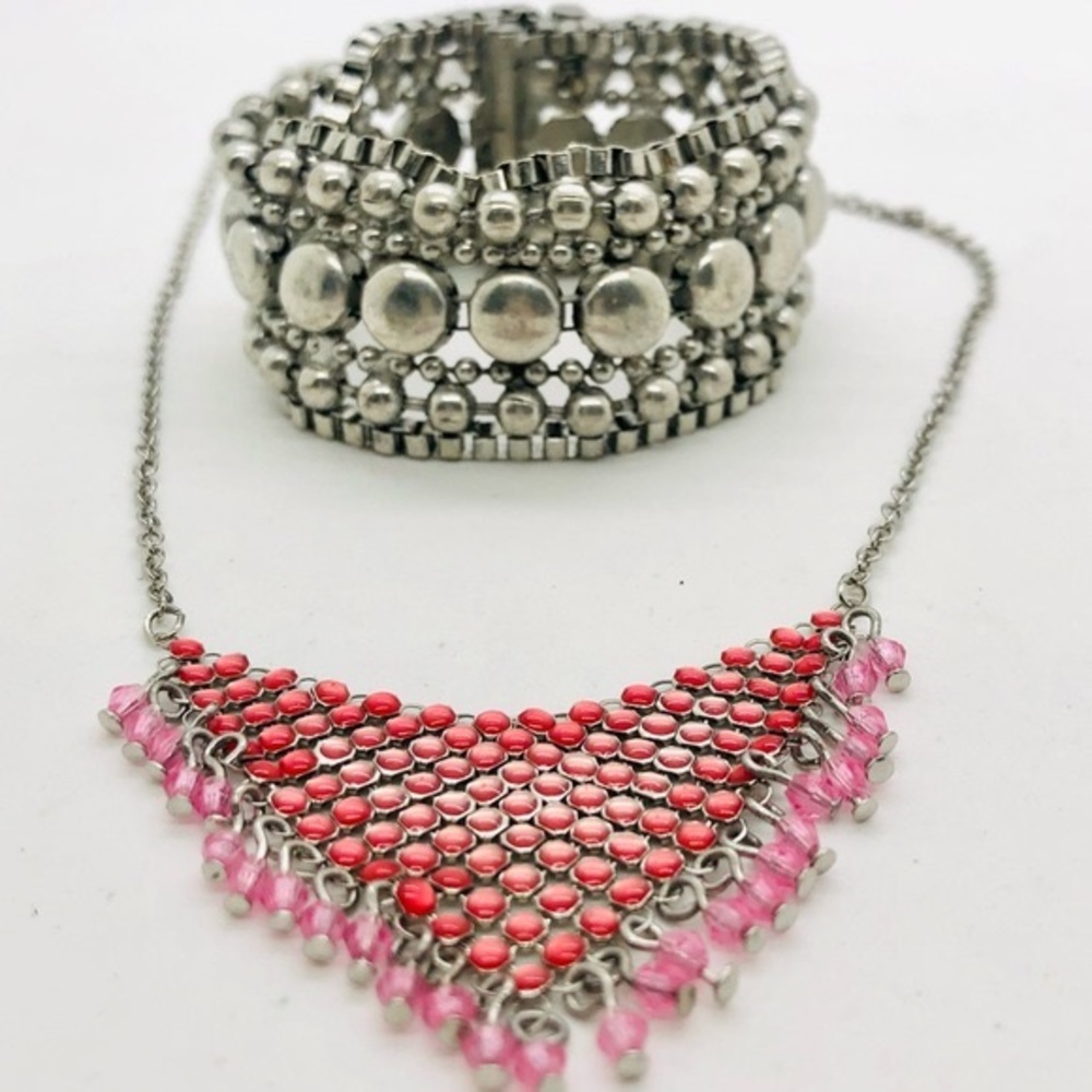 Vintage Mesh Pink Necklace & Wide Bracelet